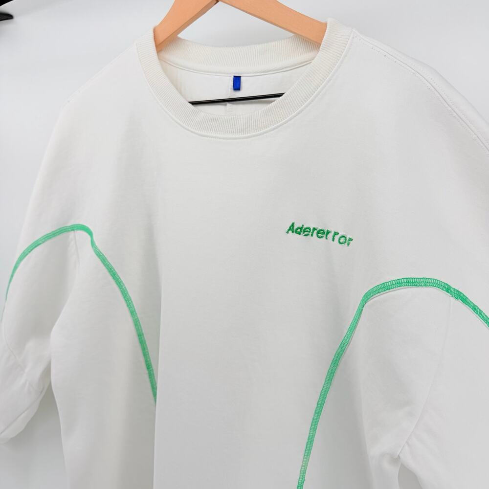 Ader Error White Green Contrast Overlock Stitch Logo Sweatshirt Size A2 Korean